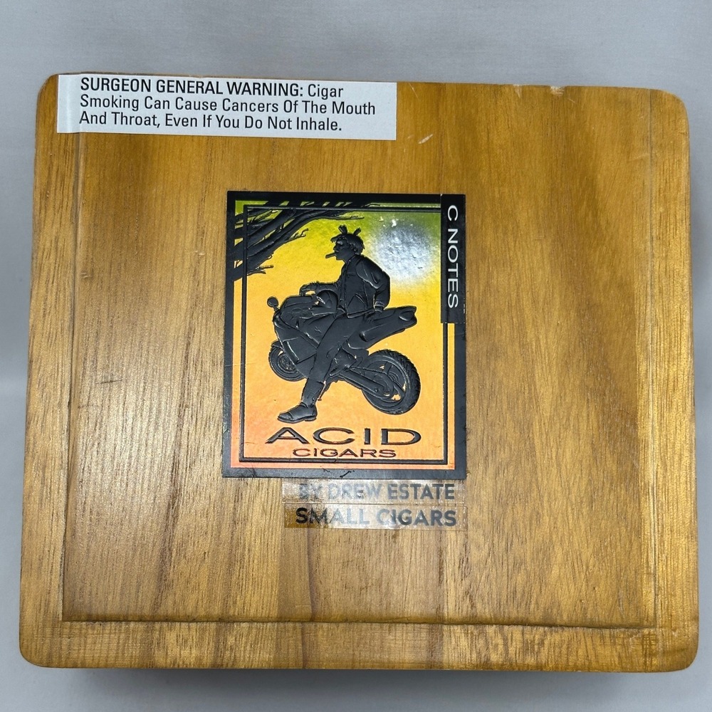 Acid Cigars Drew Estate Wooden Storage Box Juggernaut Motorcycle C-Notes Humidor